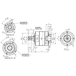 Planetengetriebe MPL Größe 50 Übersetzung i=35 2-stufig, Technische Zeichnung