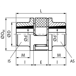 Kupplungsnabe RNT Größe 28 Ausführung IS für Taper-Spannbuchse 1108, Technische Zeichnung