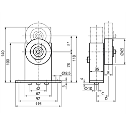 Riemenspanner SPANN-BOX® Größe 1 Typ SR-L hohe Spannkraft Rollen-Ø 65mm (zylindrisch) Rollenbreite 20mm, Technische Zeichnung
