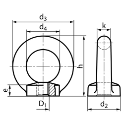 Ringmutter M8 Edelstahl A4 gegossen, Technische Zeichnung
