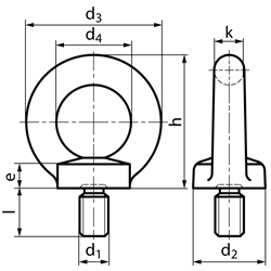 Ringschraube M10 x 17 Edelstahl A2 gegossen, Technische Zeichnung