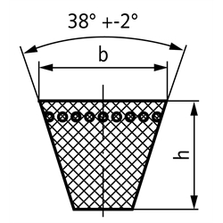 Hochleistungs-Schmalkeilriemen XPA EPDM Wirklänge 1882 mm, Technische Zeichnung