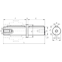 Abtriebswelle einseitig für Schneckengetriebe H/I Größe 31 Durchmesser 14mm Gesamtlänge 95mm, Technische Zeichnung