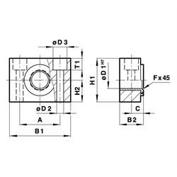 Schwenklager-Satz für Schwenkzapfenbefestigung für Zylinderdurchmesser 32mm , Technische Zeichnung