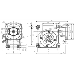 Servo-Schneckengetriebe ZM/S Größe 50 i=4:1 Abtriebswelle mit Schrumpfscheibe an Seite 5, Technische Zeichnung