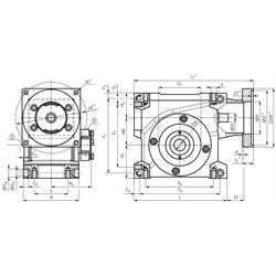 Servo-Schneckengetriebe ZM/S Größe 40 i=4:1 Abtriebswelle mit Schrumpfscheibe an Seite 6, Technische Zeichnung