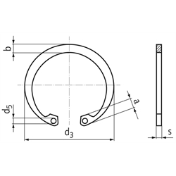 Sicherungsring DIN 472 18mm Edelstahl 1.4122 Achtung: Reduzierte Federkräfte und abweichende mechanische Eigenschaften gegenüber Federstahl, Technische Zeichnung