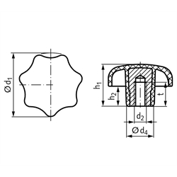 Sterngriffe GV ähnlich DIN 6336, aus Thermoplast, Technische Zeichnung