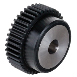 Stirnzahnrad aus Kunststoff PA12G schwarz mit rostfreiem Stahlkern aus 1.4305 Modul 2 28 Zähne Zahnbreite 20mm Außendurchmesser 60mm, Produktphoto