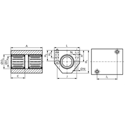 Tandem-Linearlagereinheit KGT-1 ISO-Reihe 1 Premium mit Doppellippendichtung für Wellendurchmesser 12mm, Technische Zeichnung