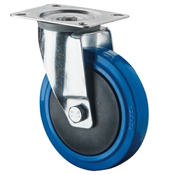 Transportrolle mit Lochplatte Elastik-Vollgummirad blau mit Fadenschutz Lenkrolle Rad-Ø 100, Produktphoto