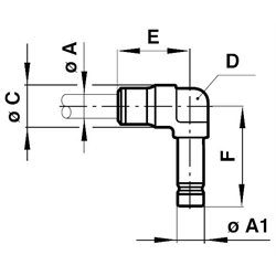 Winkel-Steckverbindung Rohr-Außendurchmesser 8mm Zapfen-Außendurchmesser 8mm , Technische Zeichnung