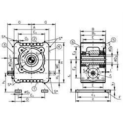 Schneckengetriebe ZM/I Ausführung HL Größe 40 i=40,0:1 optimiert für Handbetrieb (Betriebsanleitung im Internet unter www.maedler.de im Bereich Downloads), Technische Zeichnung