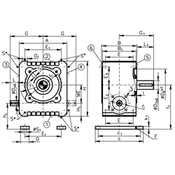 Schneckengetriebe ZM/I Ausführung A Größe 63 i=14,5:1 Abtriebswelle Seite 5 (Betriebsanleitung im Internet unter www.maedler.de im Bereich Downloads), Technische Zeichnung