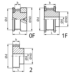 Zahnriemenrad aus Aluminium Profil T2,5 11 Zähne für Riemenbreite 10mm 20 T2,5/11-2 , Technische Zeichnung