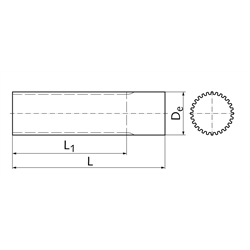 Zahnwelle Teilung MXL 0,080" (2,03mm) 45 Zähne Länge 140mm Material Aluminium , Technische Zeichnung