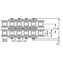 Zweifach-Rollenkette DIN ISO 606 20 B-2, Technische Zeichnung