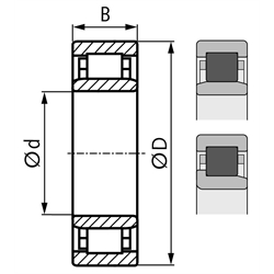 SKF Zylinderrollenlager NU 210 ECP/C3 einreihig Innen-Ø 50mm Außen-Ø 90mm Breite 20mm Lagerluft C3, Technische Zeichnung